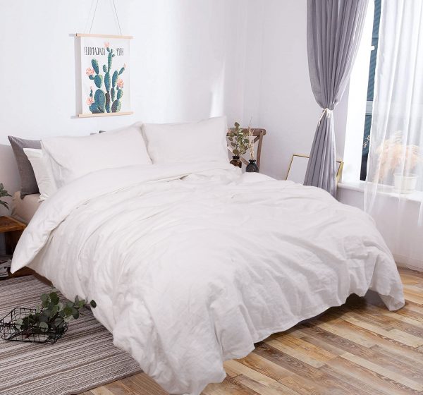 Queen White Linen duvet and sheets set